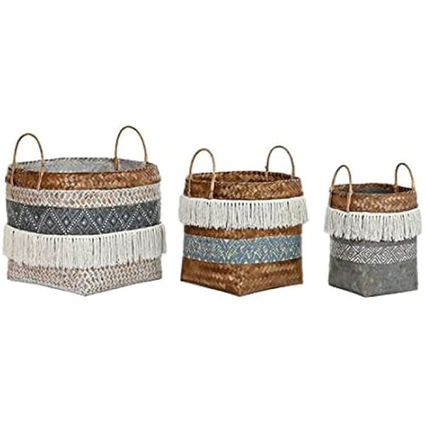Korgset - DKD Home Decor - Standard - Bomull och bambu - Vitt och grått - 55 x 60 x 55 cm