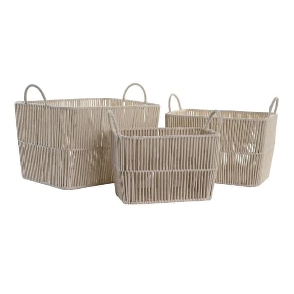 set med beige bomullskorgar i metall (39 x 29 x 31 cm)