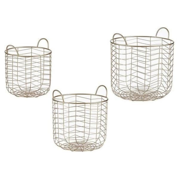 set med runda gyllene metallkorgar (3 st)