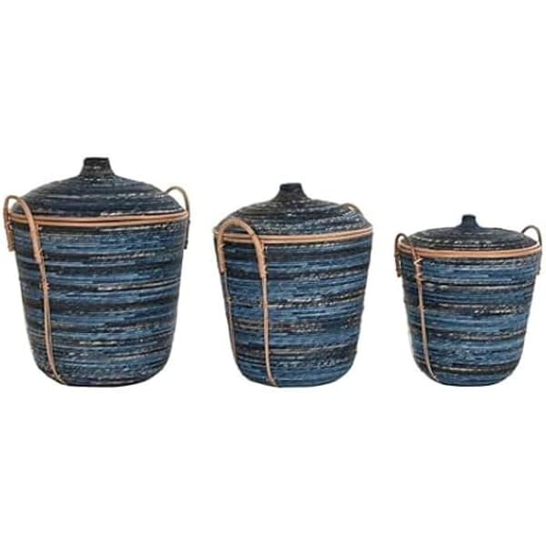Set med korgar - DKD Home Decor - Rotting - Blå och svart - 71 x 52 x 52 cm