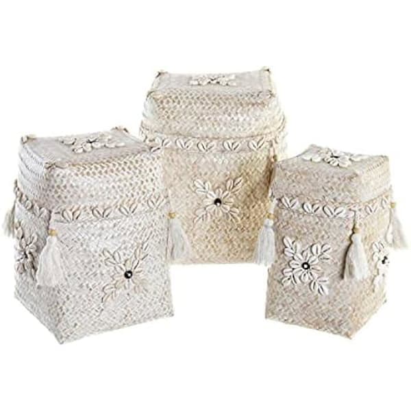 Korgset - DKD Home Decor - Standard - Vit - Bambu och skal - 33x53x27 cm