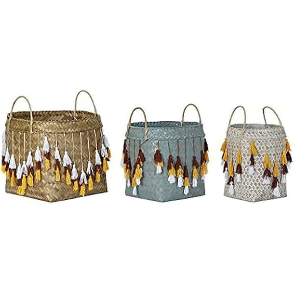 Fransade korgar - DKD Home Decor - Bali - Flerfärgad - Bambu - Set om 3