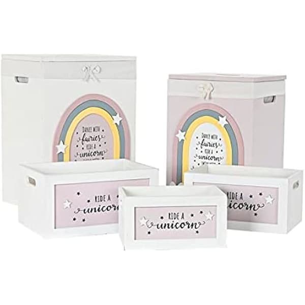 Set med korgar - DKD Home Decor - Standard - Gul och vit - Paulownia trä - 59,5 x 44 x 34,5 cm