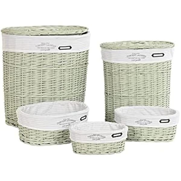 Korgsats - DKD Home Decor - Standard - Polyester - Wicker - Grön