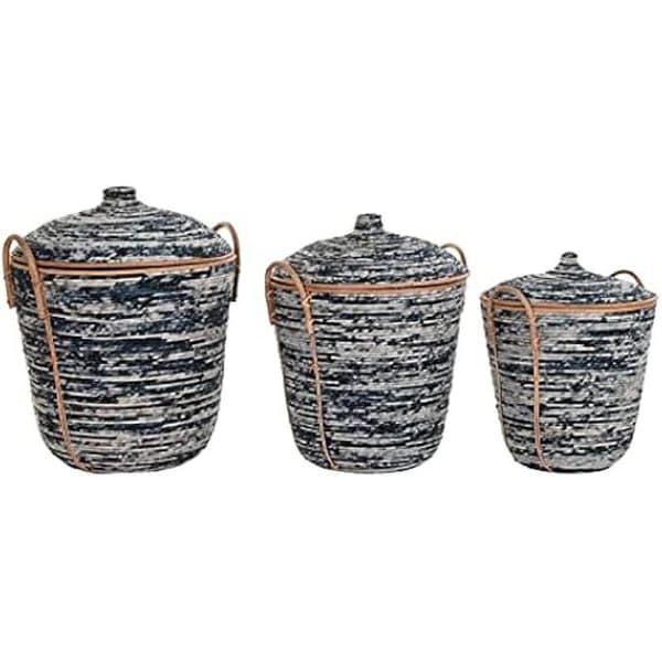 Set med korgar - DKD Home Decor - Standard - Färg vit och svart - Material rotting - Mått 71x52x52 cm