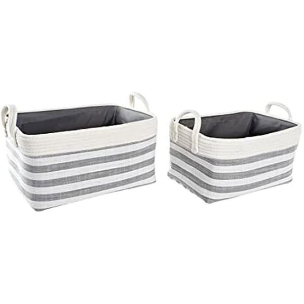 Korgset - DKD Home Decor - Standard - Bomull - Vit och grå - 40 x 30 x 23 cm