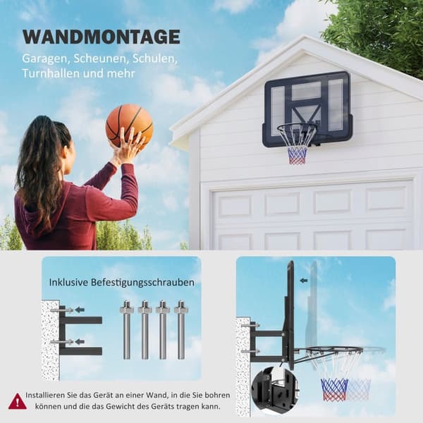 Rootz Wall Montered Basketball Hoop - Tear Resistent Net - Weather Resistant - Holdable - 110x75 cm Shatterproof Backboard - Indendørs udendørs brug