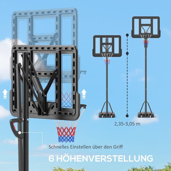 Rootz Basketball Stand - Hoop System - Justerbara höjder - Vårbelastad korg - 2,35-3,05 m korghöjd - 110x75 cm Bakpanel - Mobil design