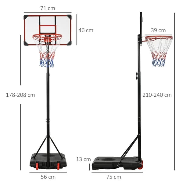 Rootz Outdoor Basketball Hoop - Kannettava vanne - Säädettävä jalusta - Parantaa koripallotaitoja - 71 cm x 46 cm: n takalevy