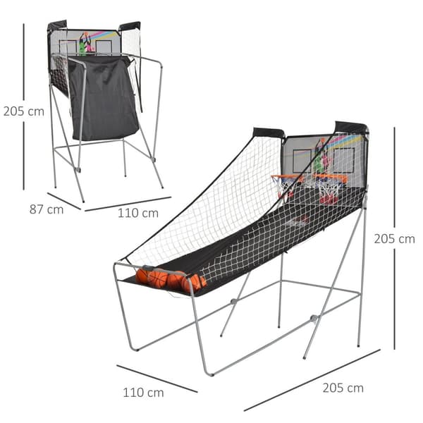 Rootz Foldble Basketball Hoop - Double Shootout - Arcade Game - Elektronisk räknare - Robust stålram - 2,05 m x 1,1 m x 2,05 m
