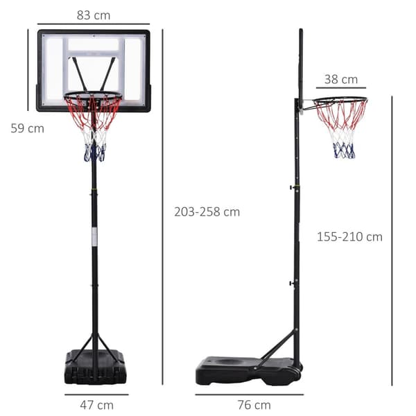 Rootzin korkeus säädettävä koripallon vanne - seisova vanne - suorituskykypohja - murtumaton takalevy - 83cm x 59 cm x 203-258cm