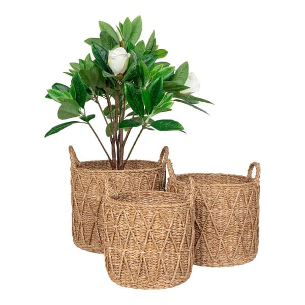 Rootz Krabi Seagrass Baskets - Natural Storage - Handwoven Organizer - Eco -Friendly - Uppsättning av 3 - 36 cm x 36 cm x 30 cm