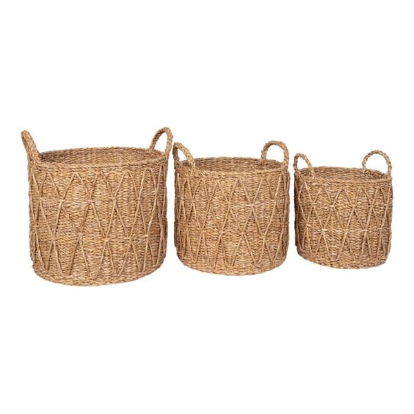 Rootz Krabi Seagrass Baskets - Natural Storage - Handwoven Organizer - Eco -Friendly - Uppsättning av 3 - 36 cm x 36 cm x 30 cm