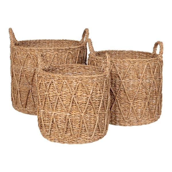Rootz Krabi Seagrass Baskets - Natural Storage - Handwoven Organizer - Eco -Friendly - Uppsättning av 3 - 36 cm x 36 cm x 30 cm