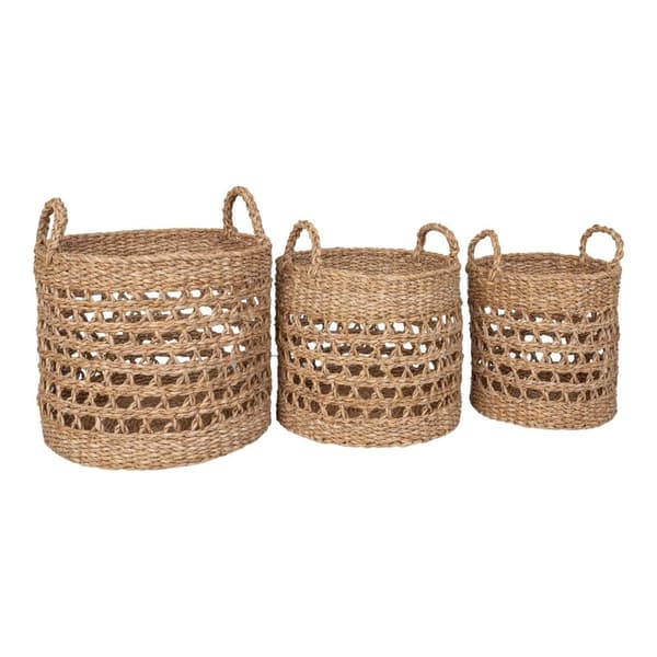 Rootz Seagrass Basket Set - Natural/Black - Woven Storage - Versatile Organization - Hållbar design - 36x36x30cm