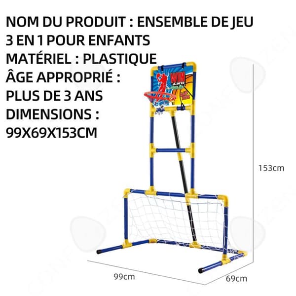 C Basket Net Hockey Tre-i-ett Fotbollsnät Barn Sportspel Leksak Set 99cm Mål 99x69x153cm