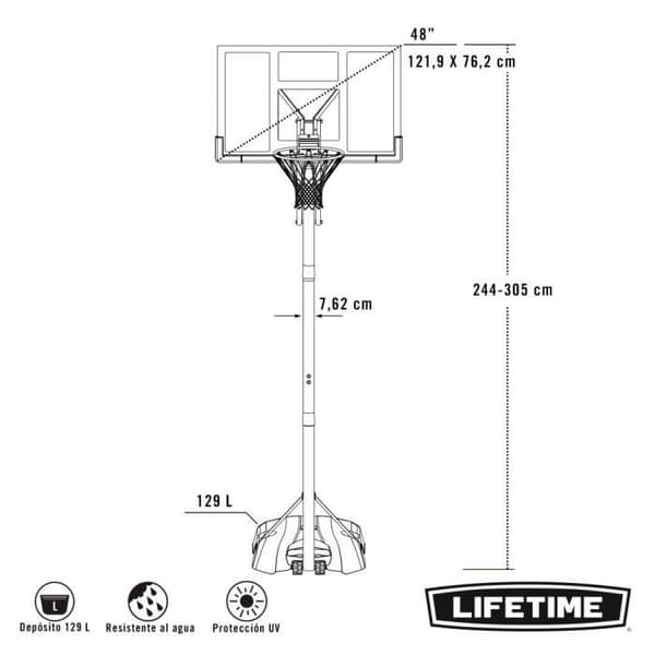 Livstid ultraresistent basketkorg justerbar i höjd 240/305 cm UV100