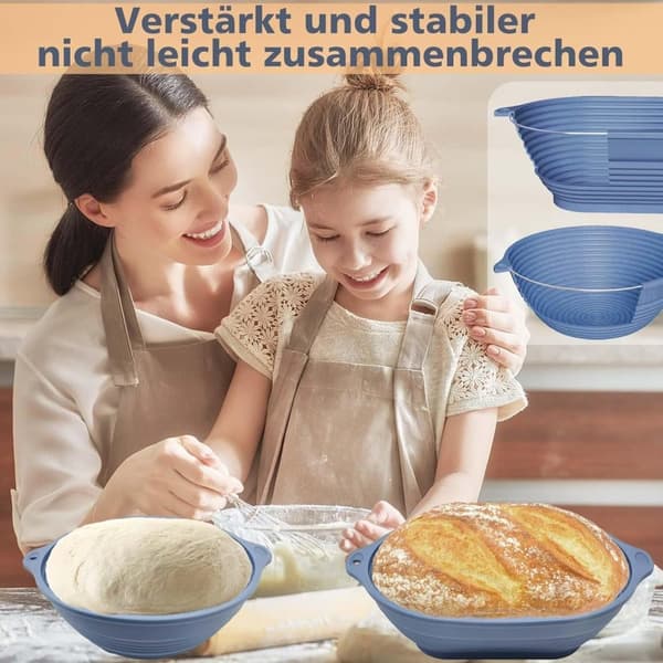 Silikonbrödkorg 2-pack – Fällbar & värmetålig, oval 28 cm & rund 25 cm, för jäsning och bakning