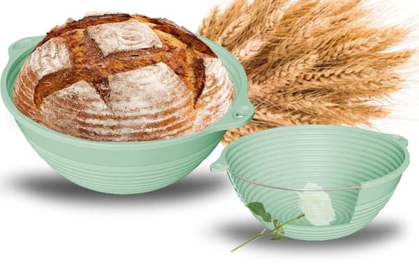 Silikonbrödkorg 2-pack – Fällbar & värmetålig, oval 28 cm & rund 25 cm, för jäsning och bakning Grön