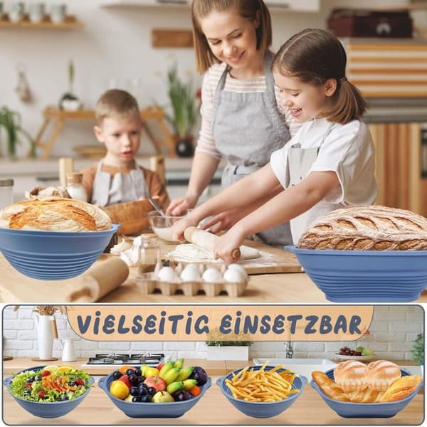 Silikonbrödkorg 2-pack – Fällbar & värmetålig, oval 28 cm & rund 25 cm, för jäsning och bakning