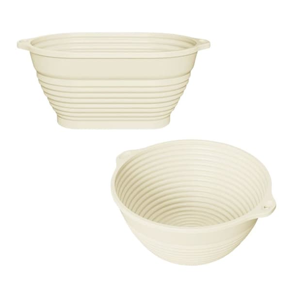 Silikonbrödkorg 2-pack – Fällbar & värmetålig, oval 28 cm & rund 25 cm, för jäsning och bakning