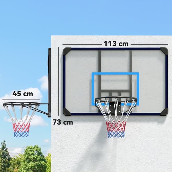 Væghængt basketballkurv med bred og mesh, stål, 113x61x73 cm, til udendørs og have