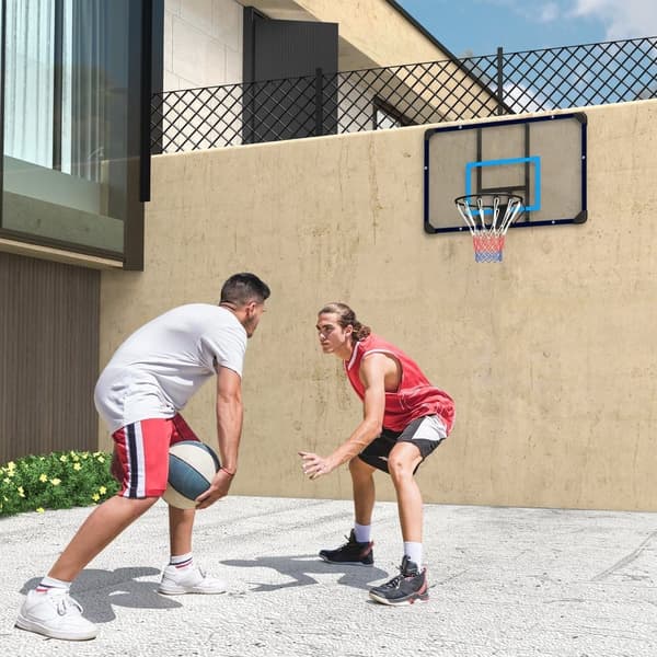Væghængt basketballkurv med bred og mesh, stål, 113x61x73 cm, til udendørs og have