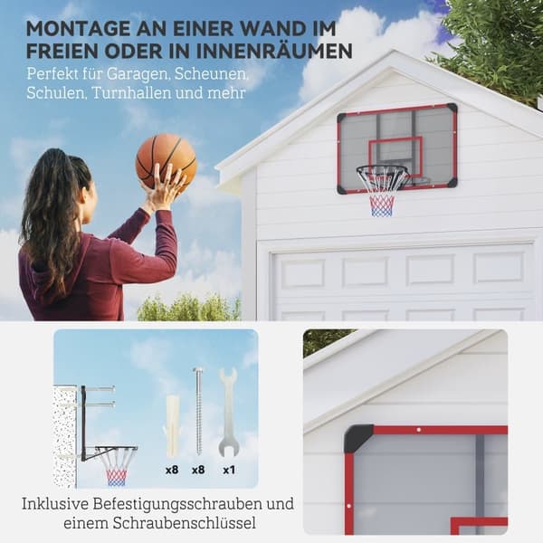 Væghængt basketballkurv med bred og mesh, stål, 113x61x73 cm, til udendørs og have