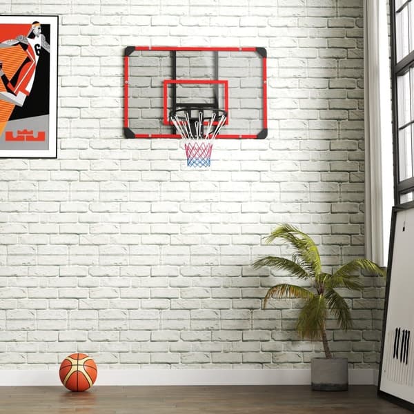 Væghængt basketballkurv med bred og mesh, stål, 113x61x73 cm, til udendørs og have