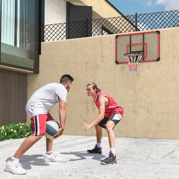 Væghængt basketballkurv med bred og mesh, stål, 113x61x73 cm, til udendørs og have