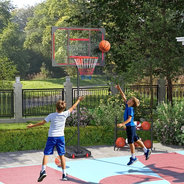 Højdejusterbar basketballkurv til børn, 210-260 cm, Mobil med Hjul, Rød