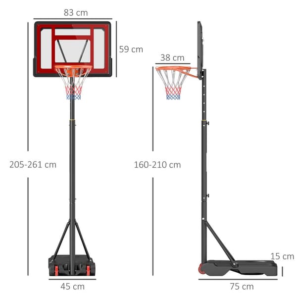 Höjdjusterbar Basketkorg med Ställ, 160-210 cm, Mobil för Ungdomar i Trädgård och Garage