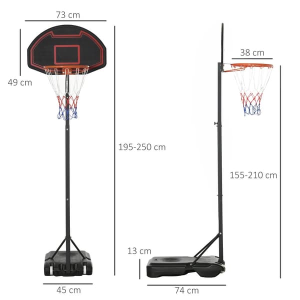 Höjdjusterbar Basketkorg för Barn 8-14 År, 195-250 cm, Mobil med Hjul