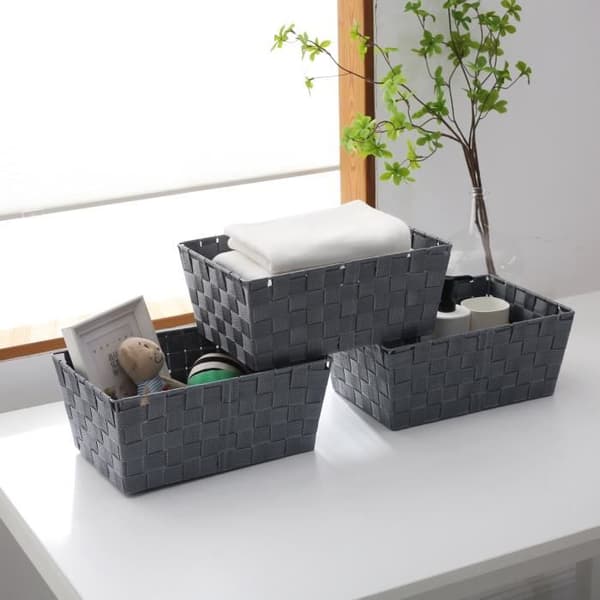 Set med 3 badrumskorg, polypropen, 33 x 23 x 14 cm, grå