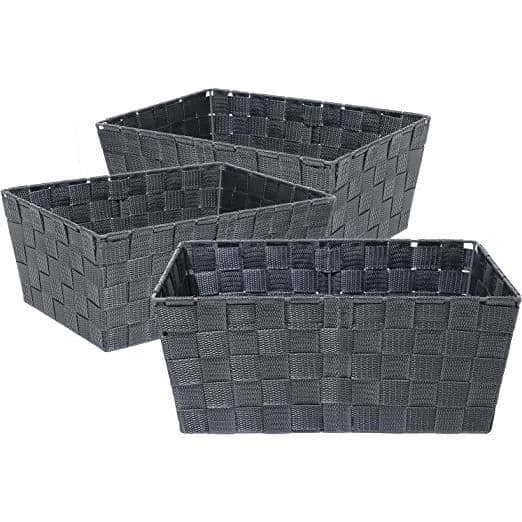 Set med 3 badrumskorg, polypropen, 33 x 23 x 14 cm, grå