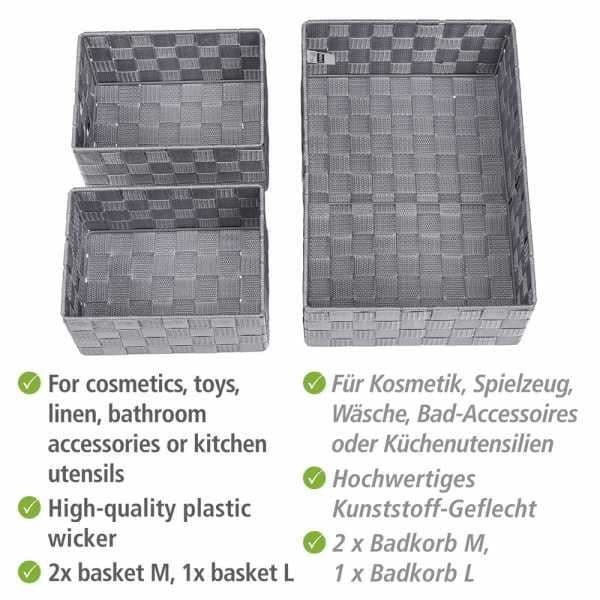 Adria Grey Badrumsförvaringslåda, set om 3, för förvaring och organisation i köket, badrummet och hemmet,