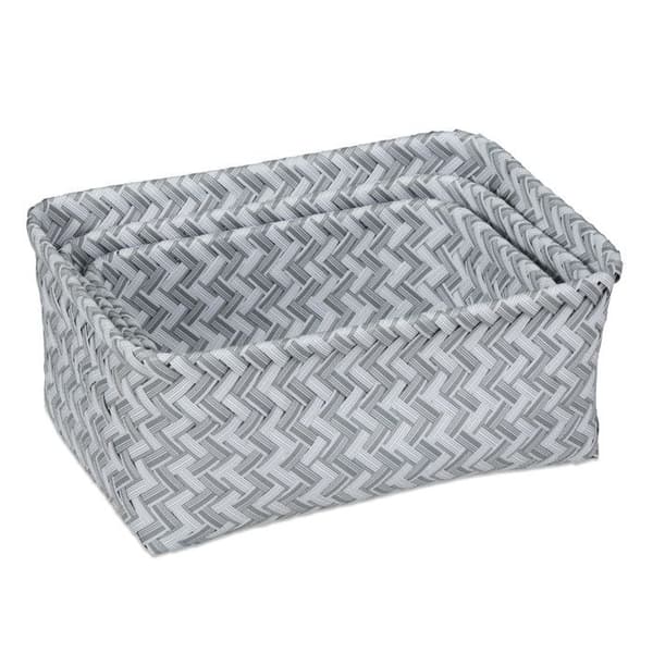 Relaxdays Set med 3 förvaringskorgar, korgar i 3 storlekar, flätade, badrum, plast, vit/grå