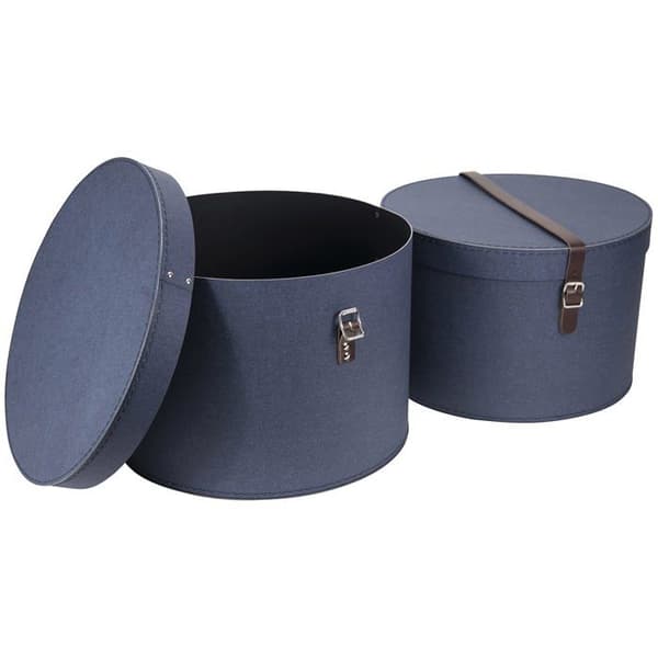 Bigso box of sweden - 5482C3849LEA000 - Set med 2 runda förvaringslådor Blue Fiberboard 37,5 x 37,5 x 23,5 cm