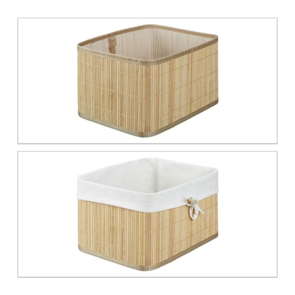 Relaxdays förvaringslåda, bambu, set med 4, garderob, hyllor och skåpkorgar, 4 olika storlekar, natur