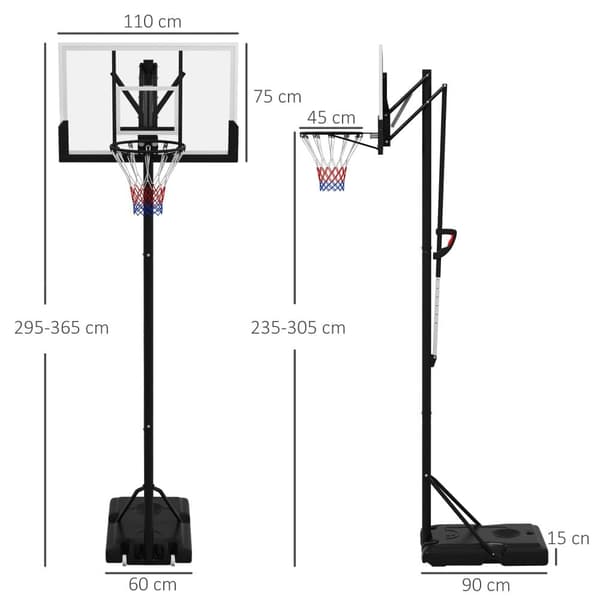 Justérbar Basketkorg, 295-365 cm, Svart