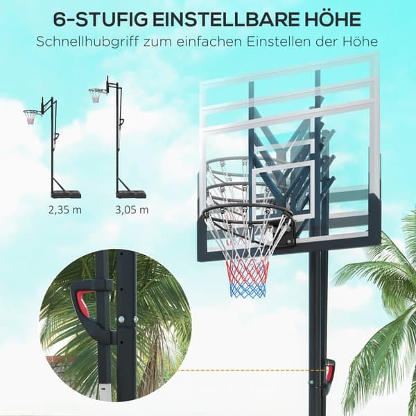 Justérbar Basketkorg, 295-365 cm, Svart