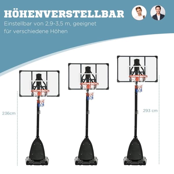 Koripalloständeri, 293-350 cm, Musta+Punainen