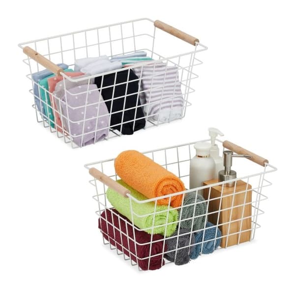 Trådkorgar med trähandtag 2-pack