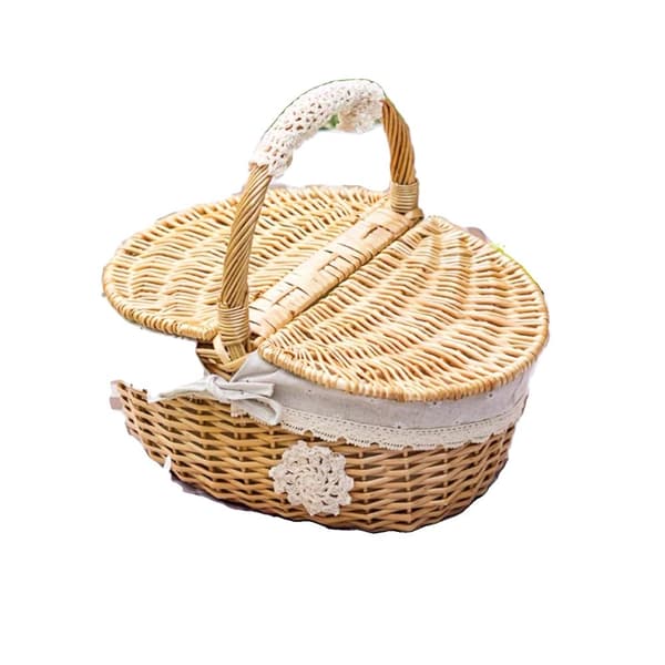 Vävd Rattan Picknickkorg, Mångsidig Förvaring, Hantverksmässig Design,Liten, lorlight Gul Grå