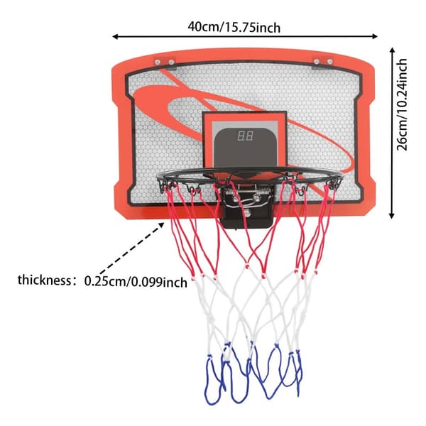 Børns Mini Basketballkurv, Vægmonteret og Dørmontering, LED Scoreboard, To Spiltilstande,Rød