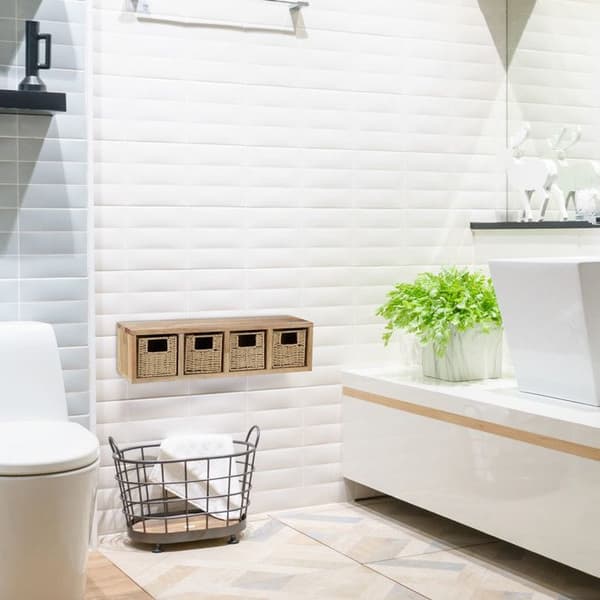 Relaxdays Etagere 4 kuber förvaring avtagbar korg trä valnöt hall sovrum kök väggmontage, natur