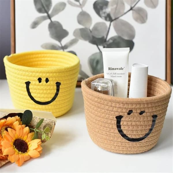 OBOSOE Smile Wicker puuvillajohdon säilytyskori – seinään kiinnitettävä kori kotiin
