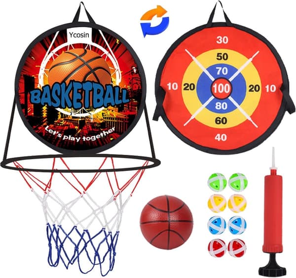 OBOSOE 2-i-1 Basketkorg och Darttavla för Barn – Sport & Utomhuslek, Födelsedagspresent