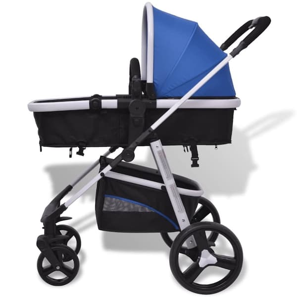 vidaXL 3-i-1 Barnvagn aluminium blå och svart