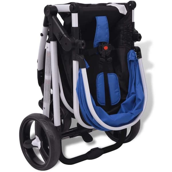 vidaXL 3-i-1 Barnvagn aluminium blå och svart
